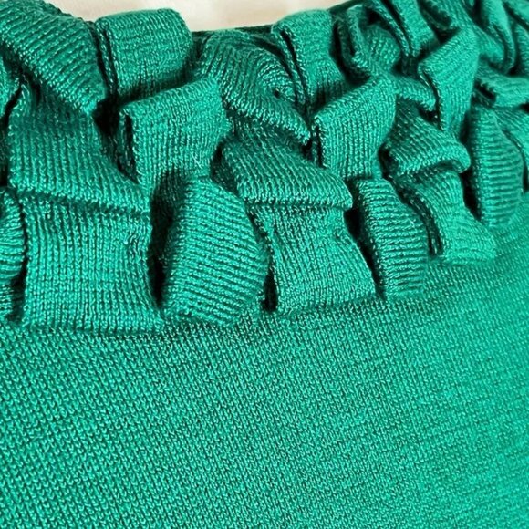 Talbots Silk Blend Sweater Petites L Kelly Green Rolled Ruffle Thin Knit - Picture 5 of 7